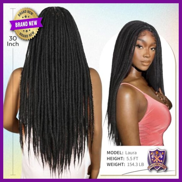 Full Lace Dreadlock Wig 30 Inch Handmade Faux Locs Afro Braided